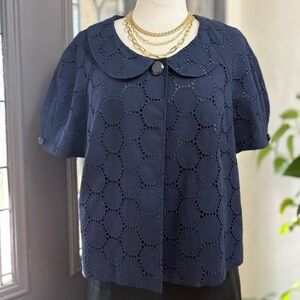 Ann Taylor Loft Vintage Navy Blue Eyelet Bolero Crop Jacket |Size 16